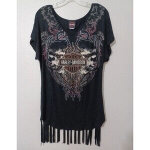 Harley Davidson t shirts size XL Women black fringe rhinestone